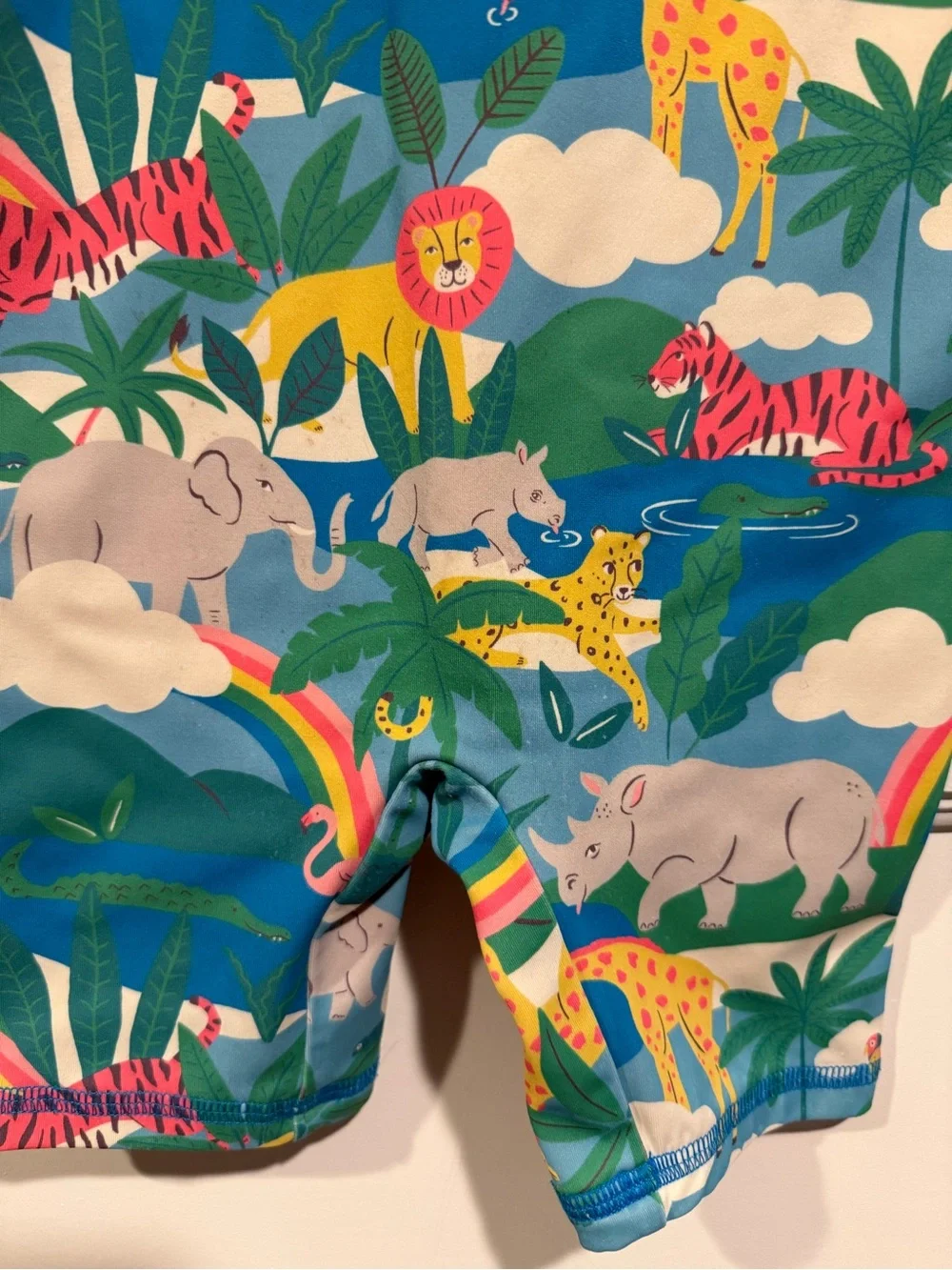 Baby Boden Teal Jungle Print Short-Sleeve Swim Romper